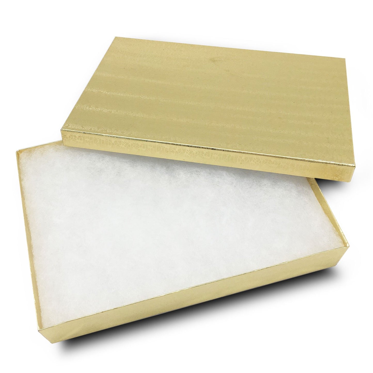 8 1/8" x 5 5/8" x 1 3/8" Gold Cotton Filled Paper Box