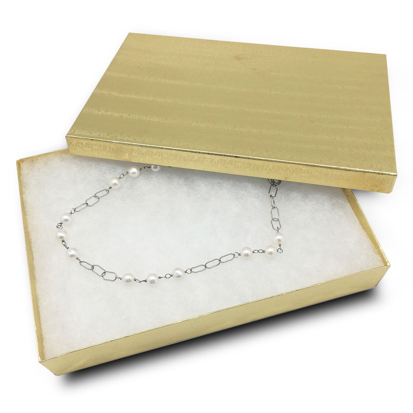 8 1/8" x 5 5/8" x 1 3/8" Gold Cotton Filled Paper Box