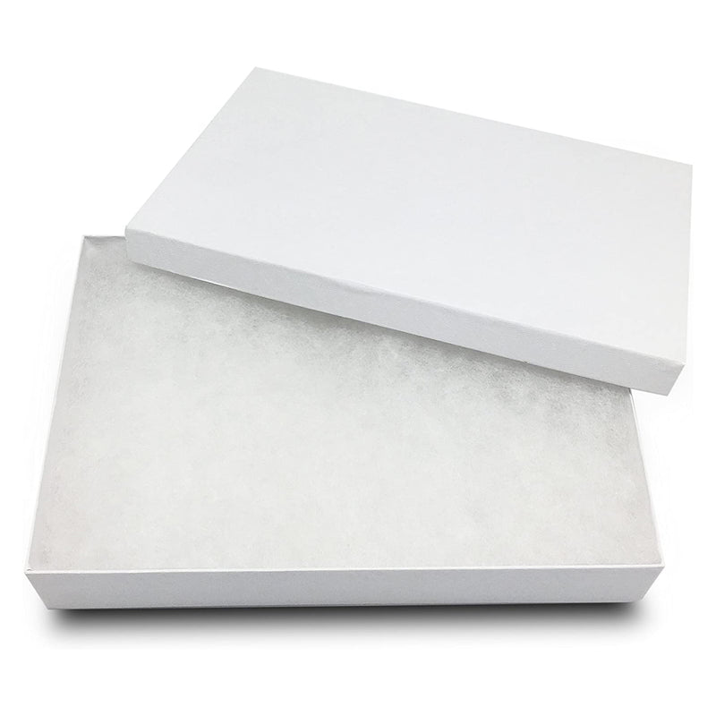 8 1/8" x 5 5/8" x 1 3/8" White Swirl Cotton Filled Paper Box