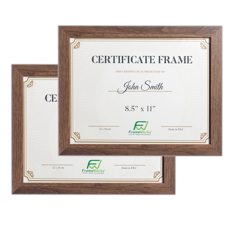 8.5" x 11" Classic Dark Oak Wood Document Picture Frame with Tempered Glass