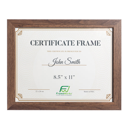 8.5" x 11" Classic Dark Oak Wood Document Picture Frame with Tempered Glass