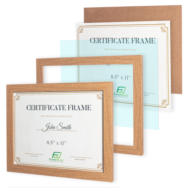 8.5" x 11" Classic Light Oak Wood Document Picture Frame with Tempered Glass