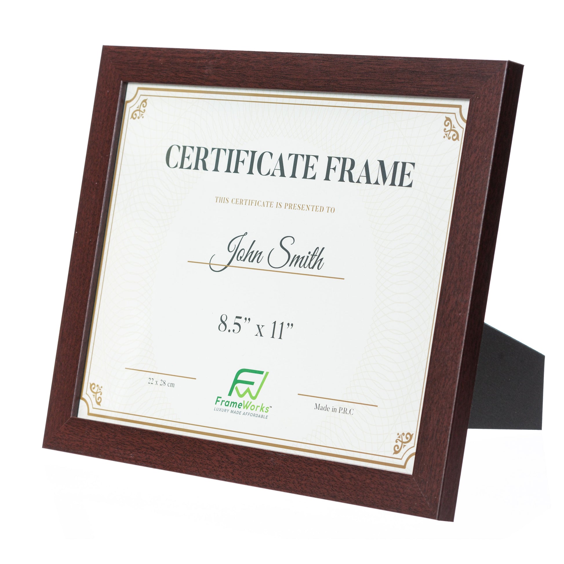 8.5" x 11" Classic Mahogany Wood Document Picture Frame with Tempered Glass