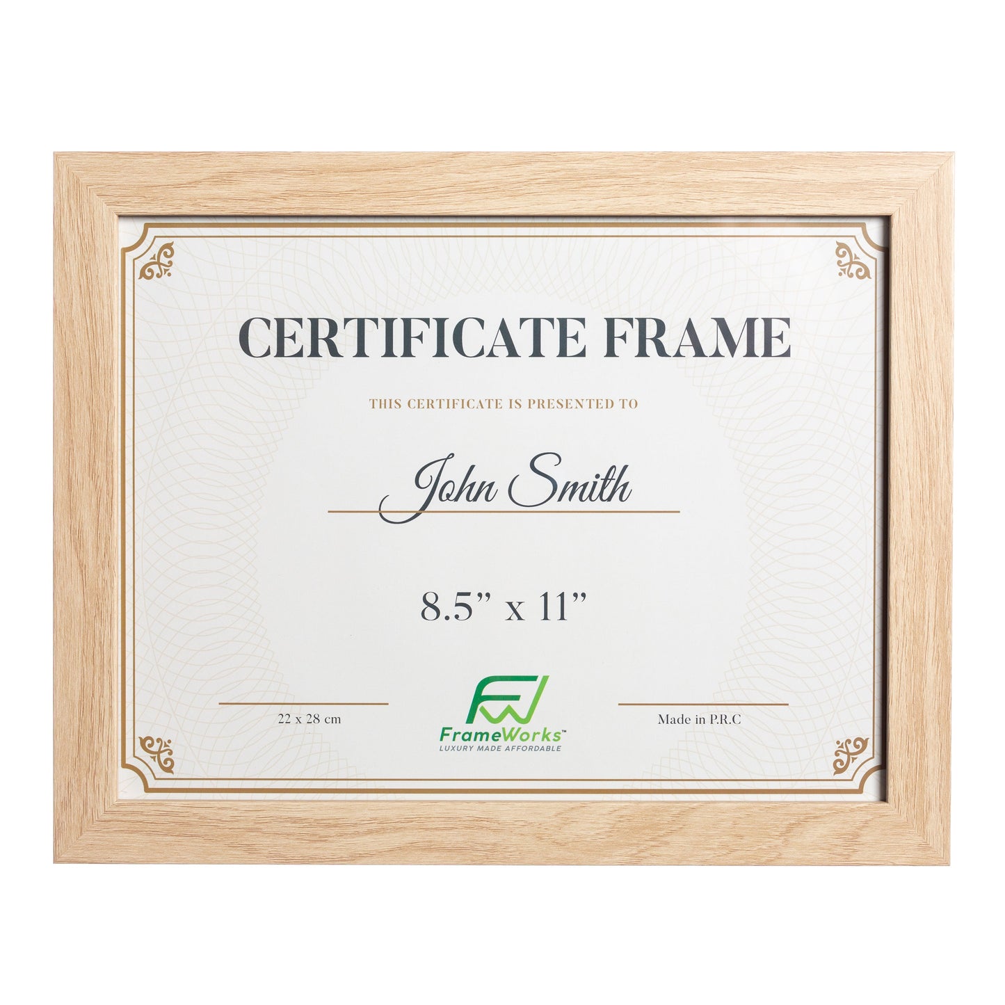 8.5" x 11" Classic Natural Oak Wood Document Picture Frame with Tempered Glass