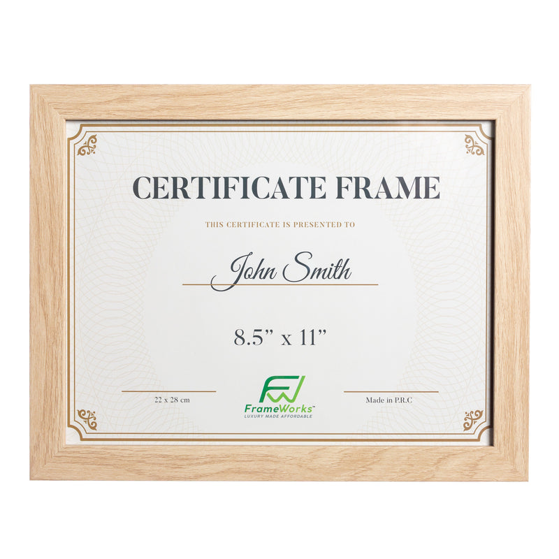 8.5" x 11" Classic Natural Oak Wood Document Picture Frame with Tempered Glass