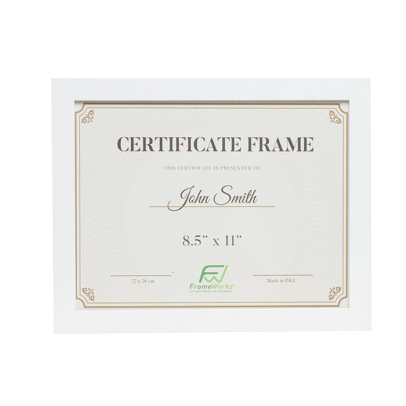 8.5" x 11" Classic White Wood Document Picture Frame with Tempered Glass