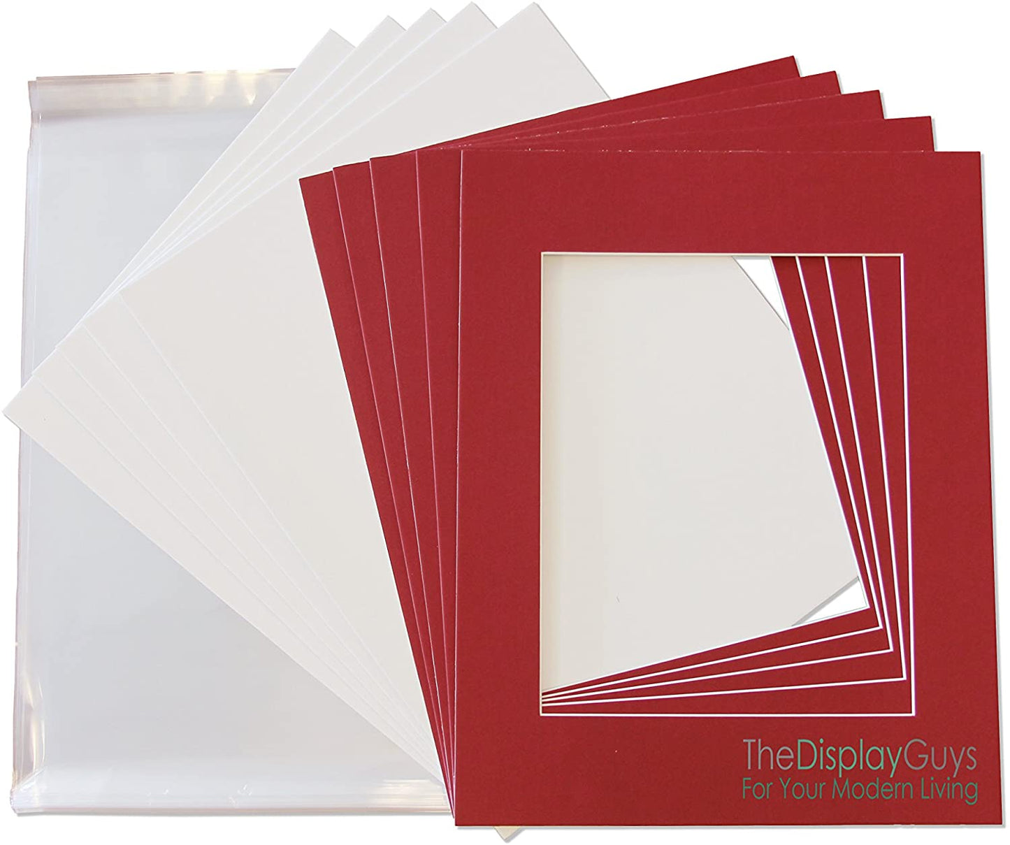 8" x 10" 25 Pack of Red Mat Boards, Backing Boards and Plastic Bags