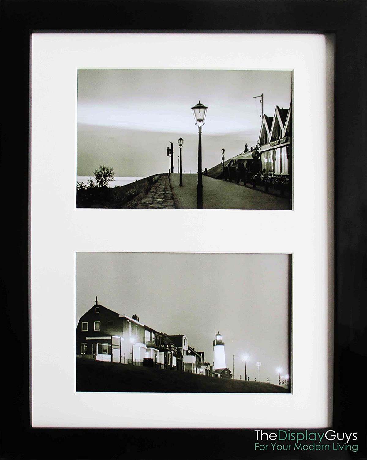 8" x 10" Black Solid Pine Wood Picture Frame with Tempered Glass, 5" x 7" Matted