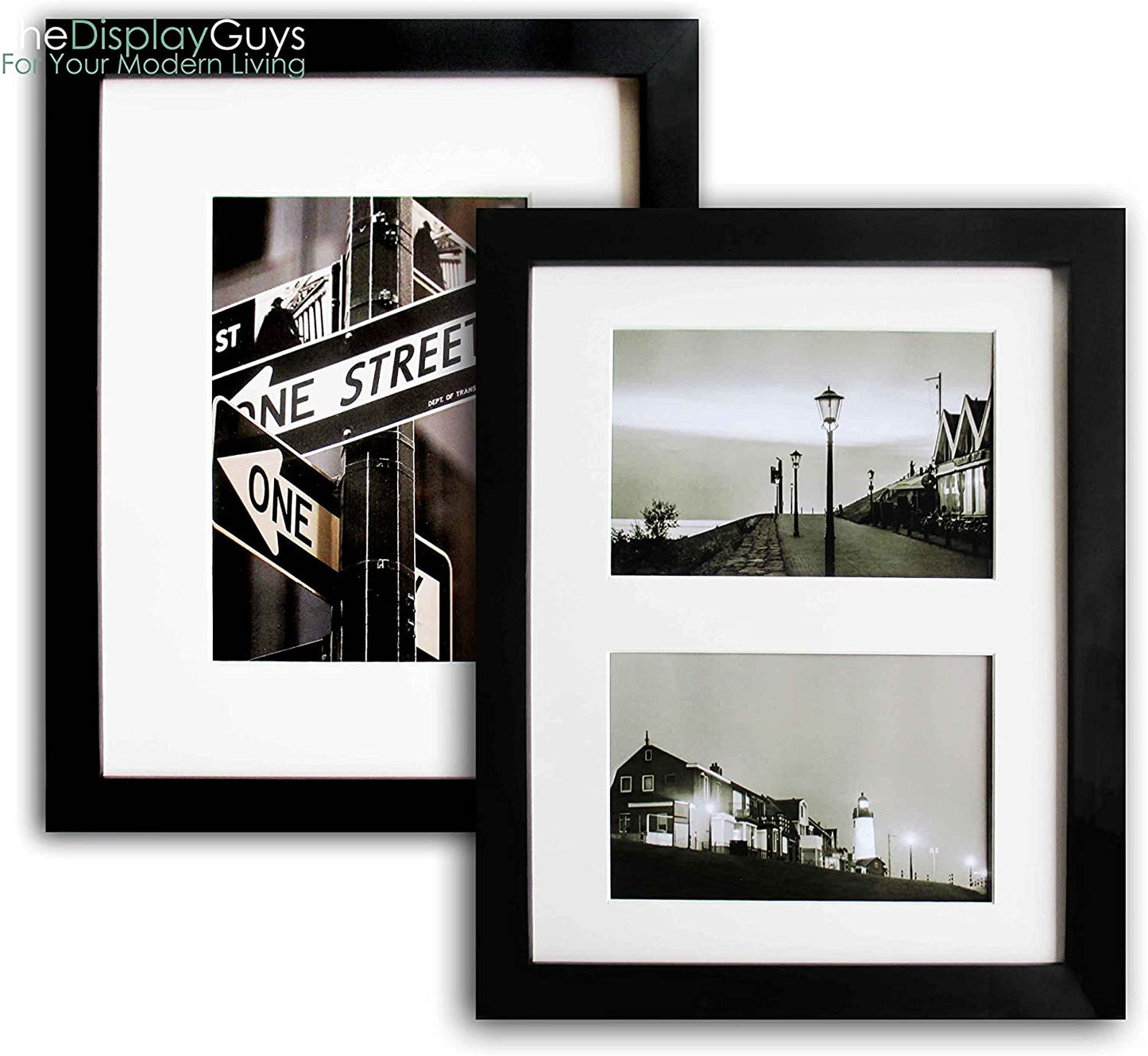 8" x 10" Black Solid Pine Wood Picture Frame with Tempered Glass, 5" x 7" Matted