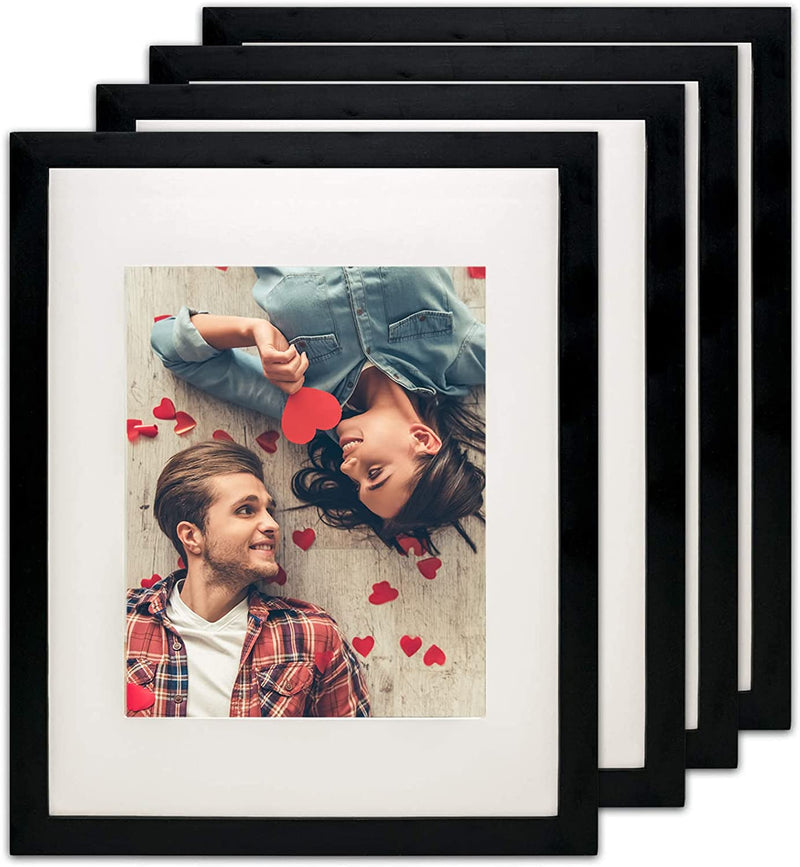 8" x 10" Black Solid Pine Wood Picture Frame with Tempered Glass, 5" x 7" Matted