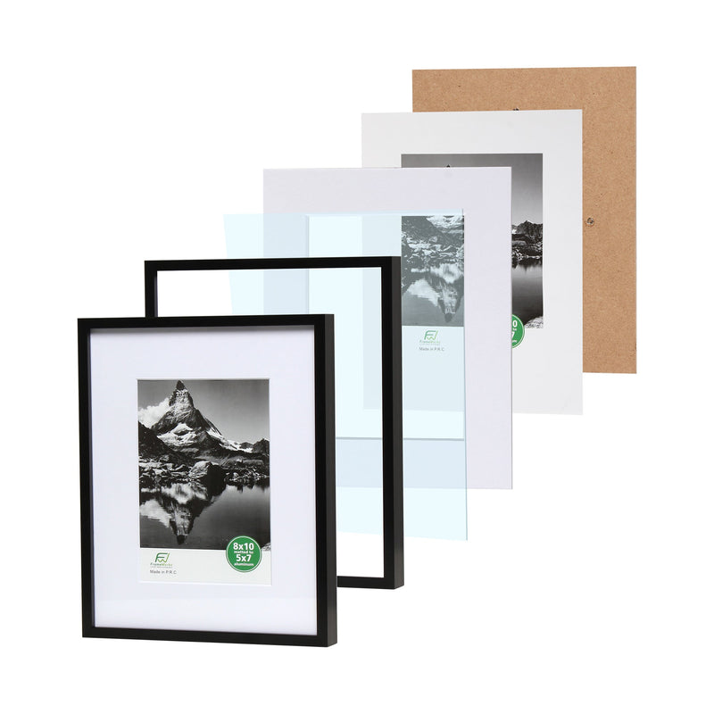 8" x 10" Deluxe Black Aluminum Contemporary Picture Frame, 5" x 7" Matted