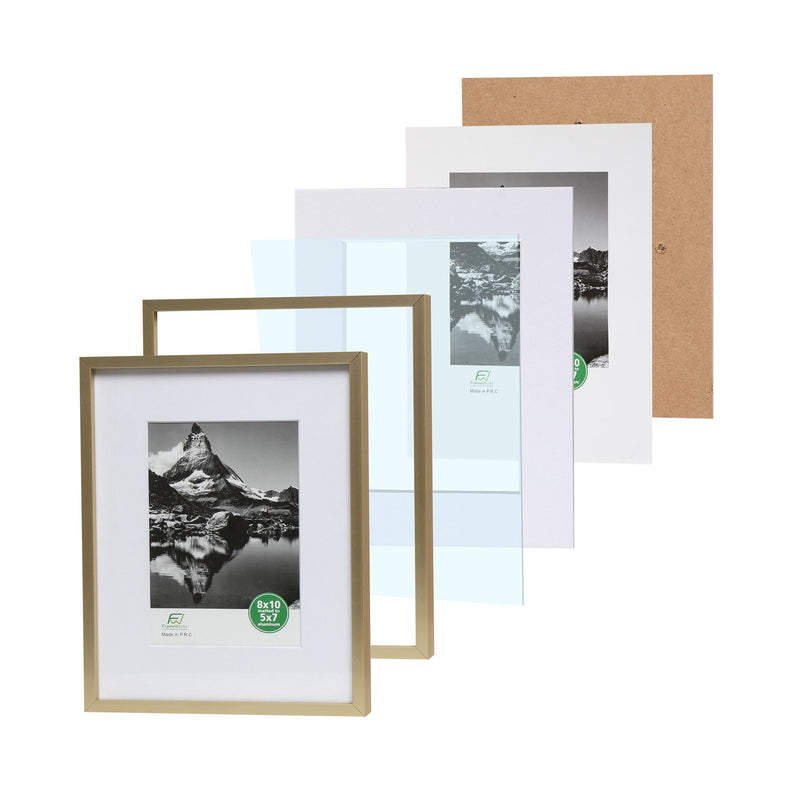 8" x 10" Deluxe Brass Gold Aluminum Contemporary Picture Frame, 5" x 7" Matted
