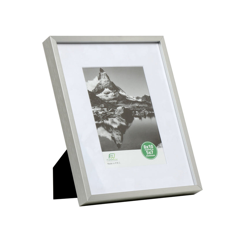 8" x 10" Deluxe Silver Aluminum Contemporary Picture Frame, 5" x 7" Matted