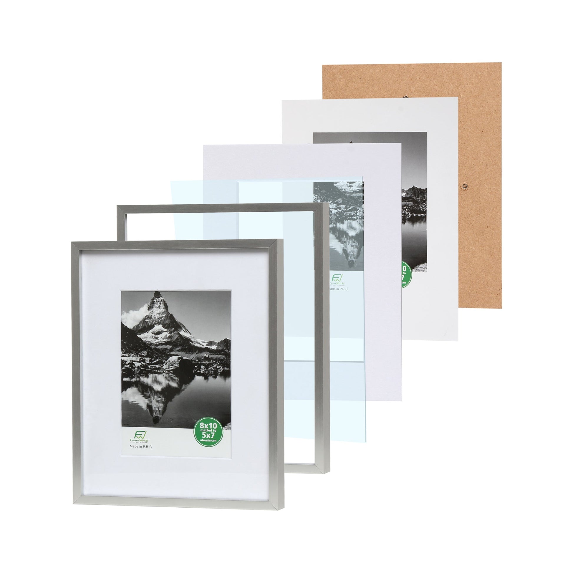 8" x 10" Deluxe Silver Aluminum Contemporary Picture Frame, 5" x 7" Matted