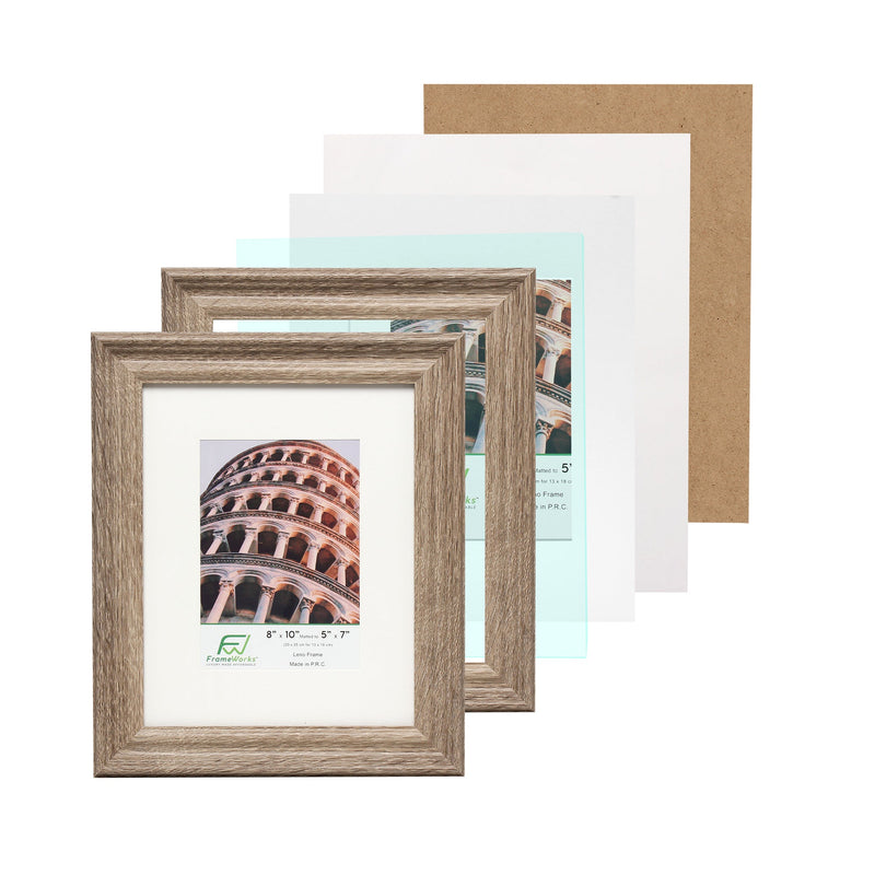8" x 10" Rustic Wood 2-Pack Picture Frames with Molded Edges, 5" x 7" Matted