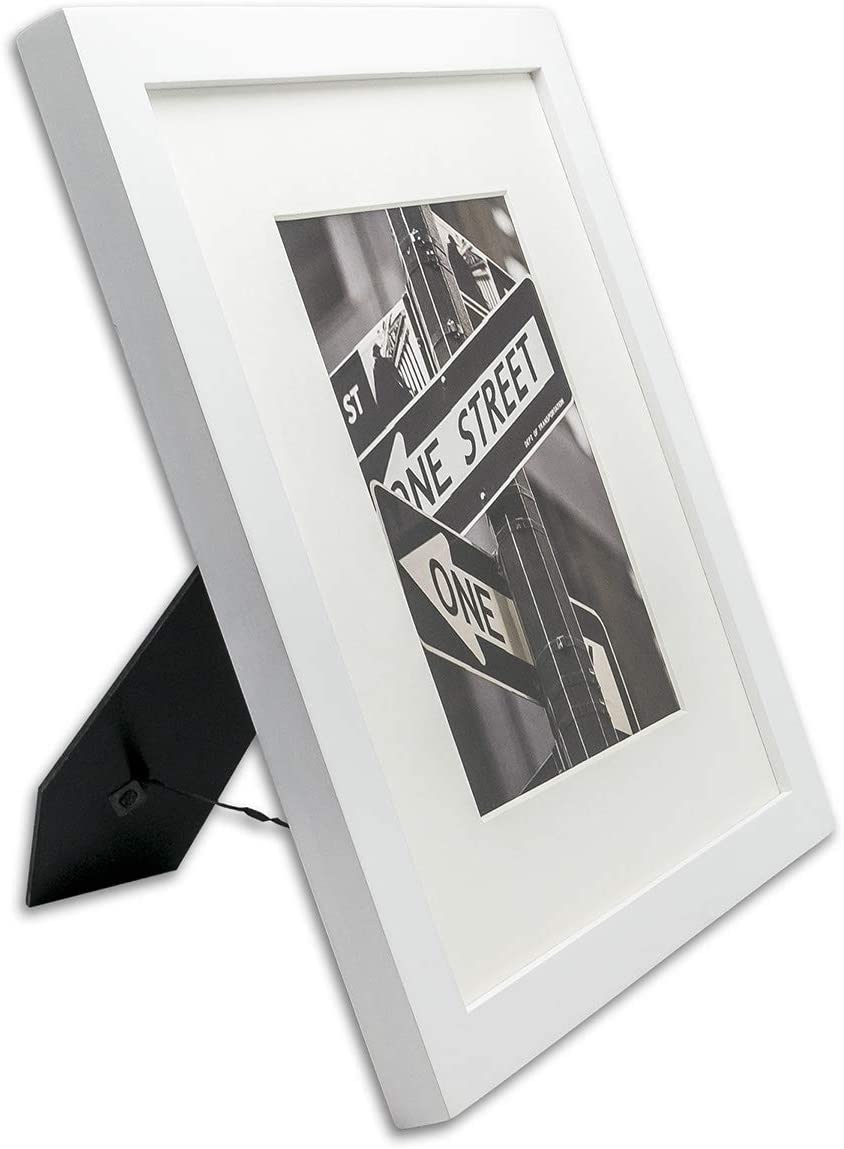 8" x 10" White Solid Pine Wood Picture Frame with Tempered Glass, 5" x 7" Matted