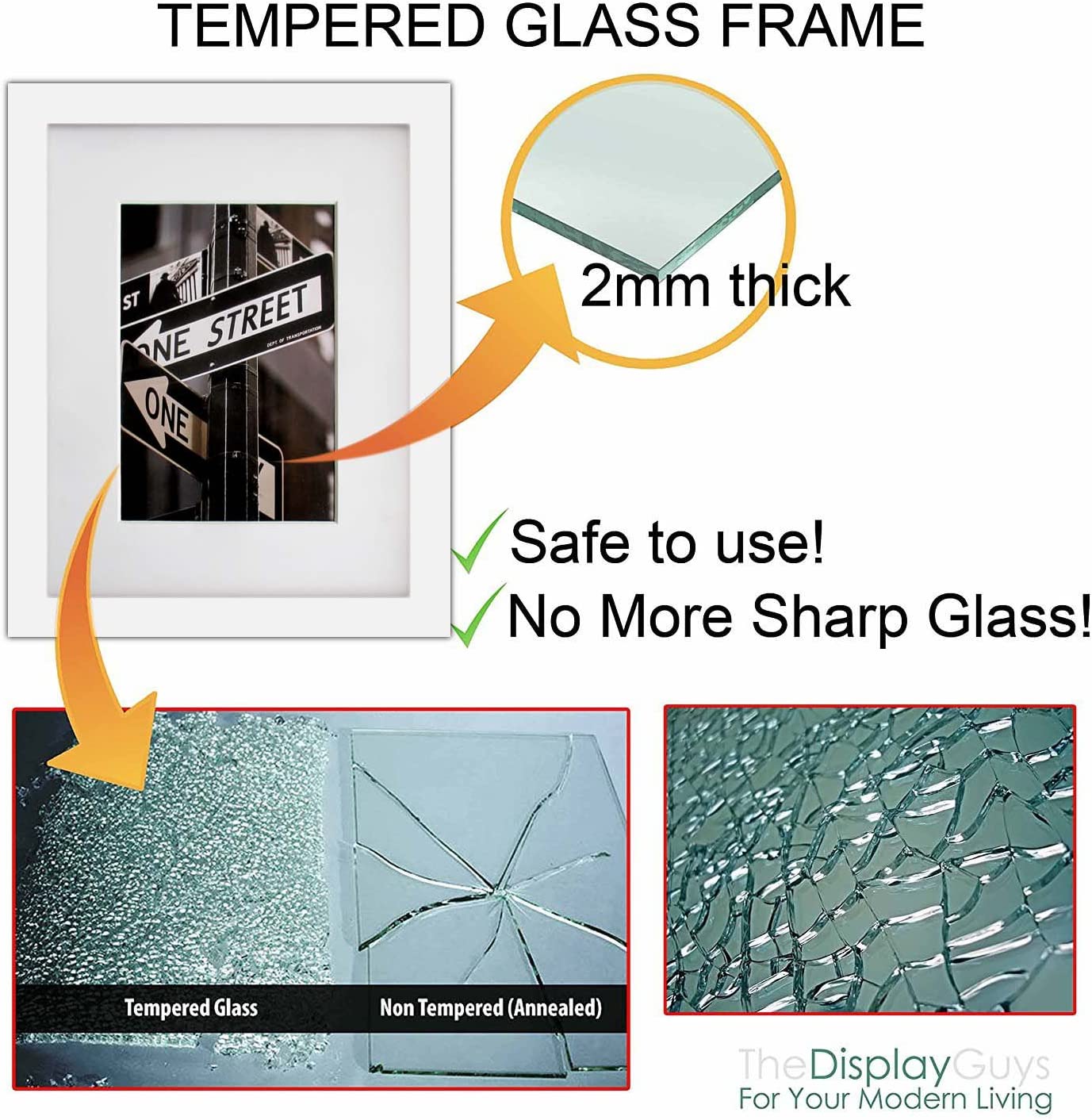 8" x 10" White Solid Pine Wood Picture Frame with Tempered Glass, 5" x 7" Matted