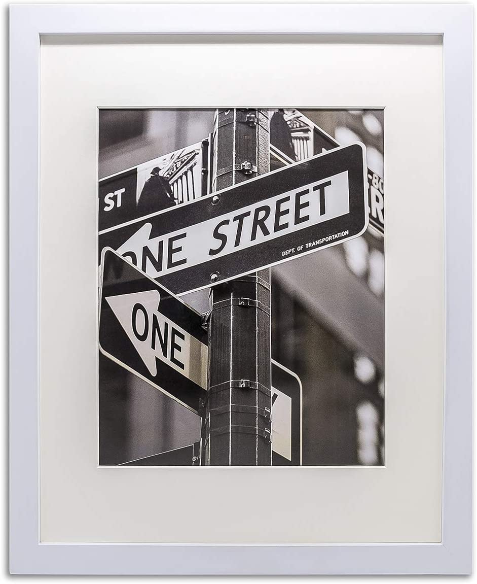 8" x 10" White Solid Pine Wood Picture Frame with Tempered Glass, 5" x 7" Matted