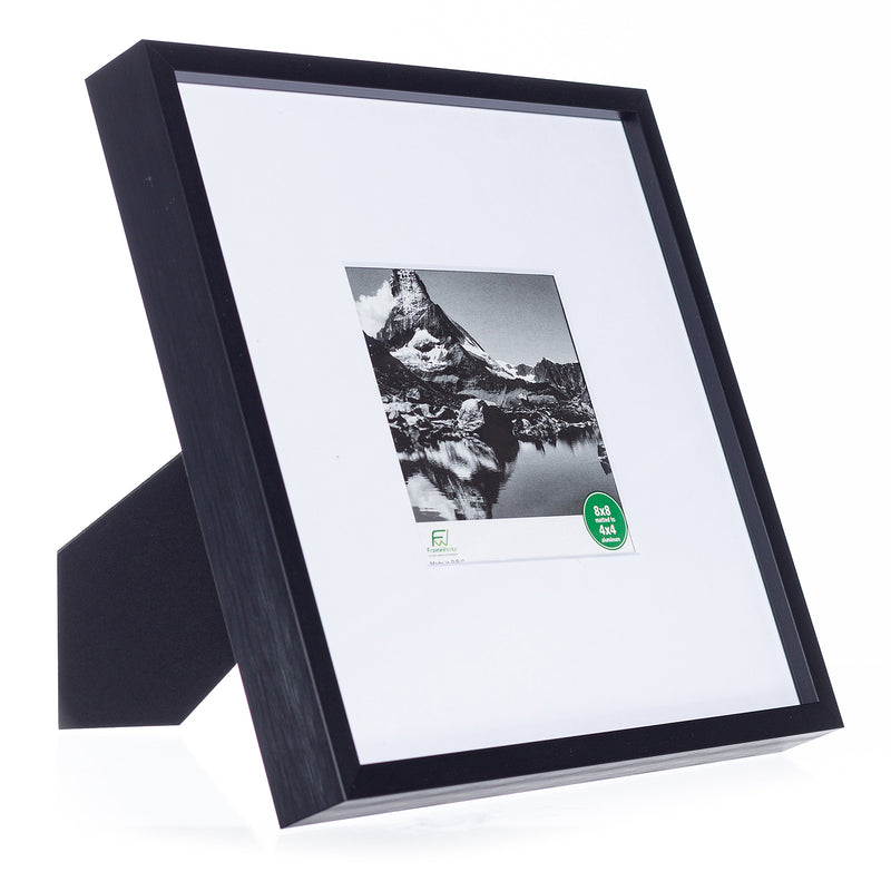 8" x 8" Deluxe Black Aluminum Contemporary Picture Frame, 4" x 4" Matted
