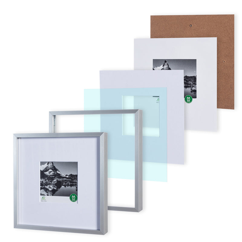 8" x 8" Deluxe Silver Aluminum Contemporary Picture Frame, 4" x 4" Matted