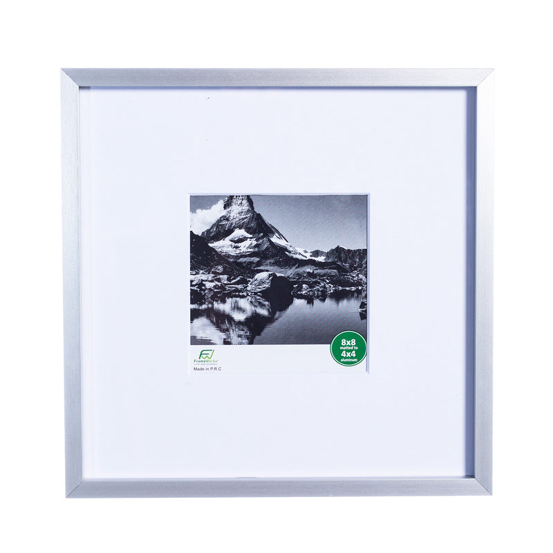 8" x 8" Deluxe Silver Aluminum Contemporary Picture Frame, 4" x 4" Matted