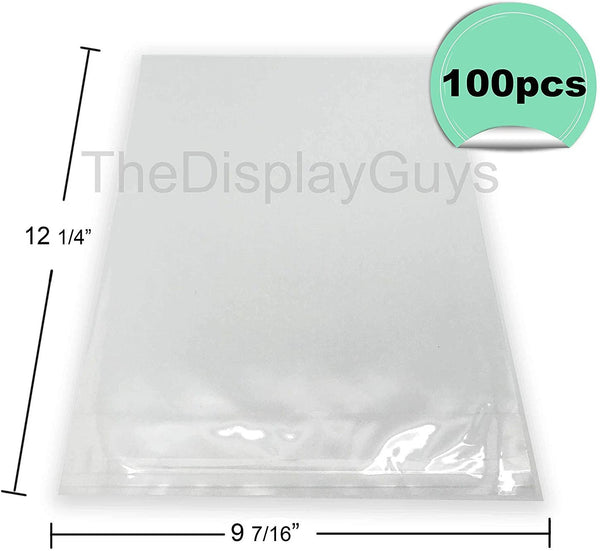 9 7/16" x 12 1/4" 100 Pack Clear Self Adhesive Plastic Bags for 9" x 12" Photos