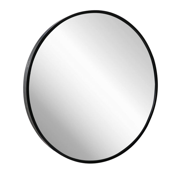 Deluxe Contemporary Black Round Aluminum Mirror