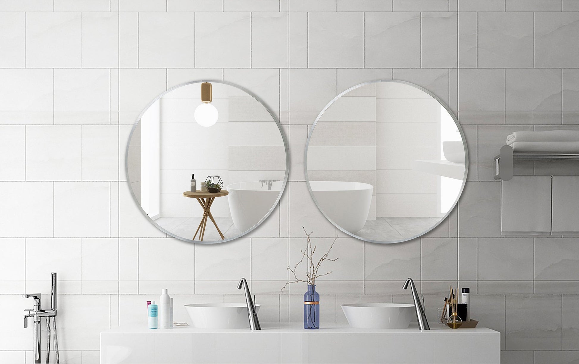 Deluxe Contemporary Silver Round Aluminum Mirror