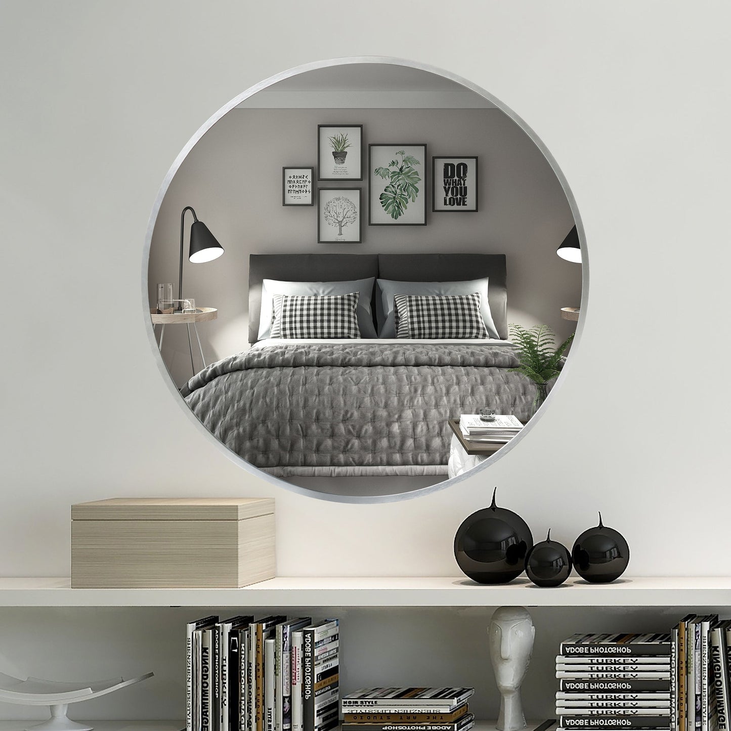 Deluxe Contemporary Silver Round Aluminum Mirror