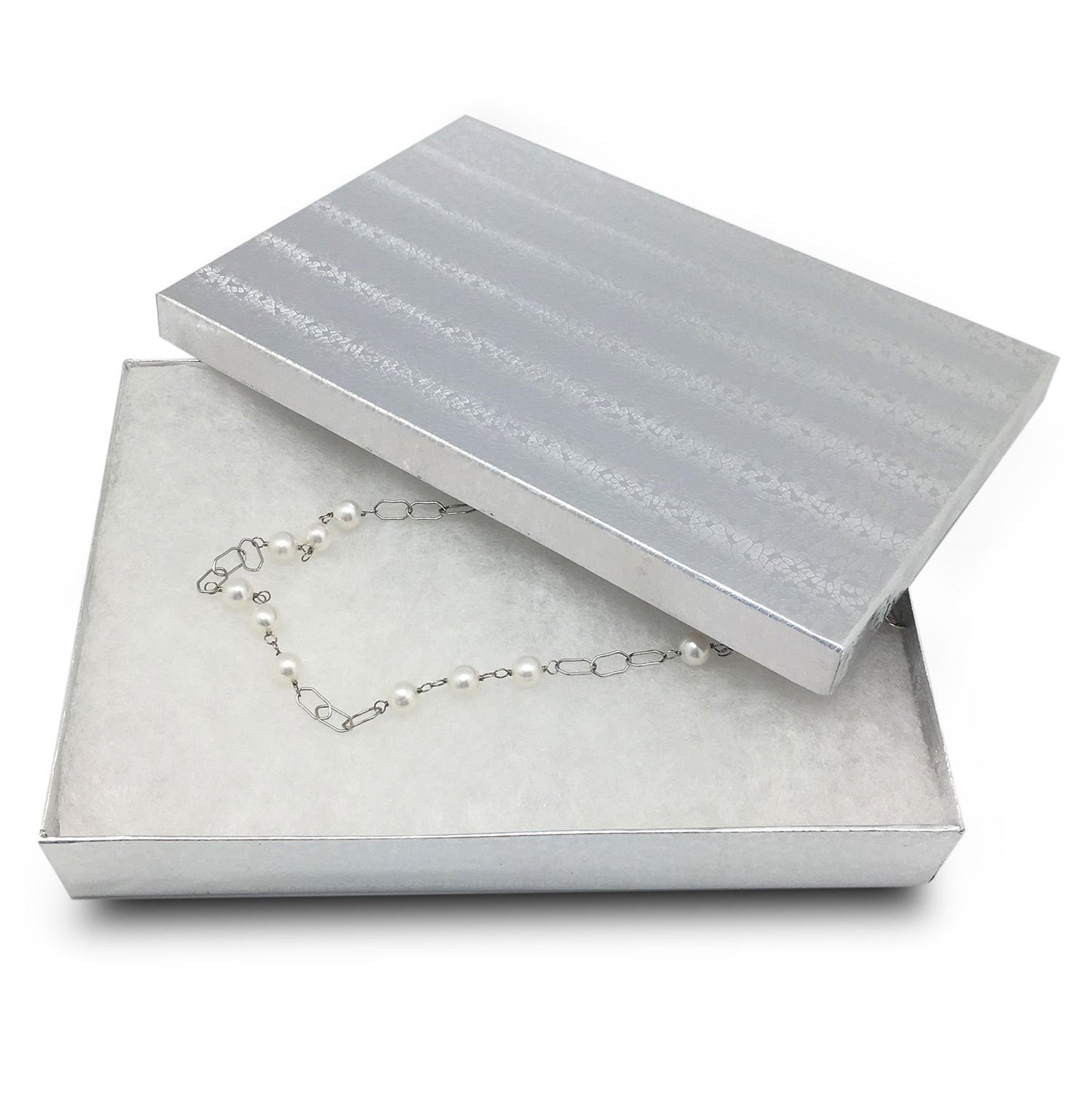 8" x 5" x 1 1/4" Silver Cotton Filled Paper Box